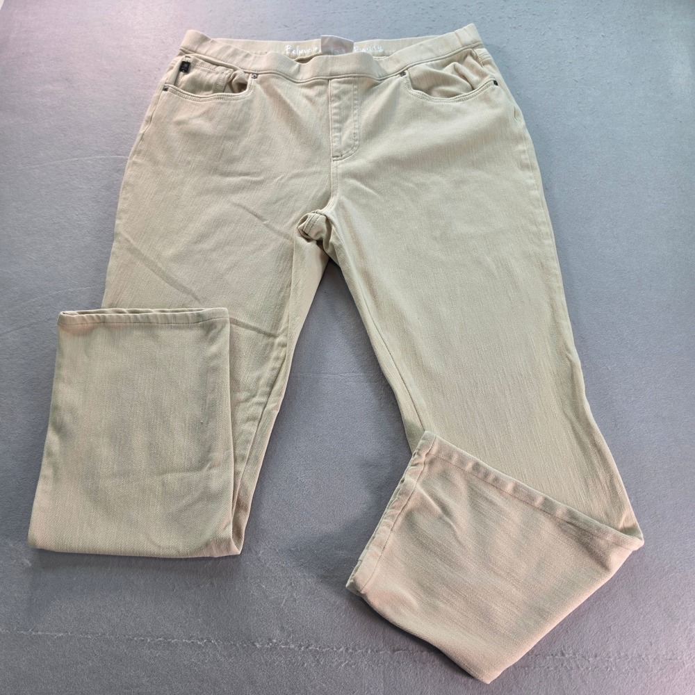 Belle by Kim Gravel Women Tan Khaki Pull On Straight Leg Pants Size 16 Coastal